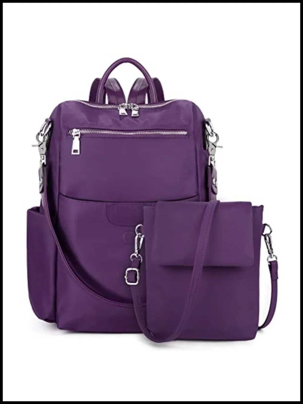 Women's Nylon Laptop Backpack Water Resistant Detachable Crossbody Bag 15.6